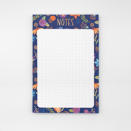 Blank Notepad | Light Grid Pattern | Life's an Adventure Navy Blue Background Floral Notepad