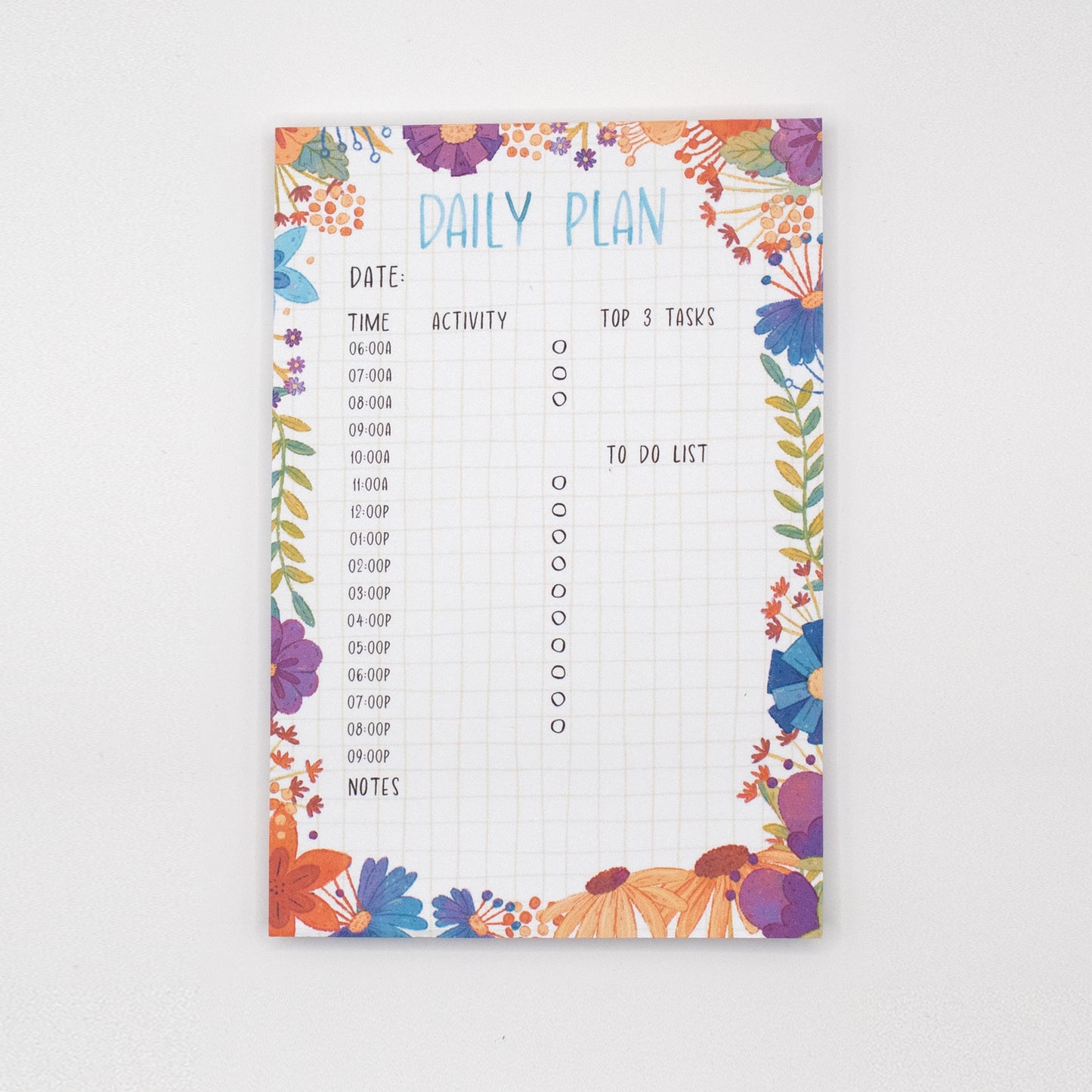 Daily Planner Pad | Light Grid Pattern | Life's an Adventure Floral Notepad