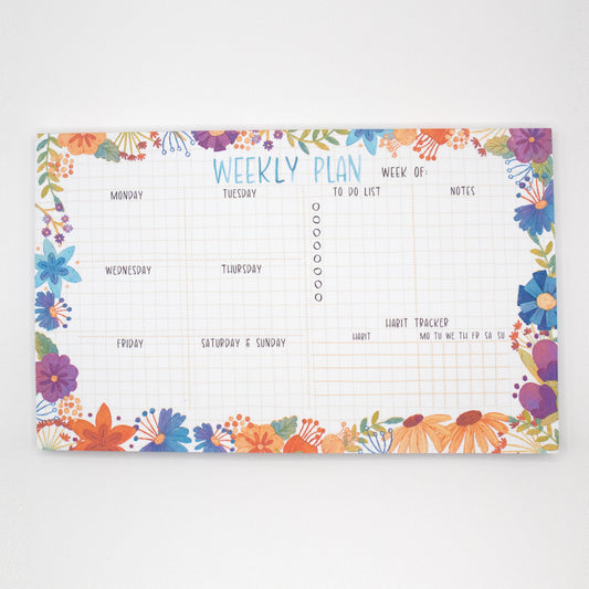 Weekly Planner Pad | Light Grid Pattern | Life's an Adventure Floral Notepad