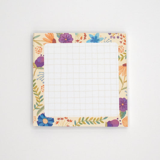 Mini Memo pad | Light Grid Pattern | Life's an Adventure Cream Background Floral Notepad