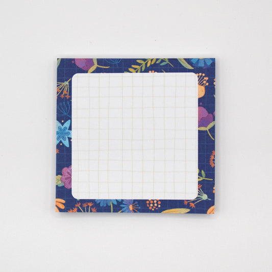 Mini Memo pad | Light Grid Pattern | Life's an Adventure Navy Blue Background Floral Notepad