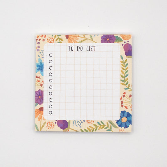 Mini To Do List Pad | Light Grid Pattern | Life's an Adventure Cream Background Floral Notepad