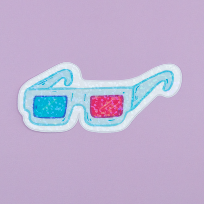 90s Nostalgia | Glitter Holographic Laminated Finish | 3D Glasses Vinyl Sticker