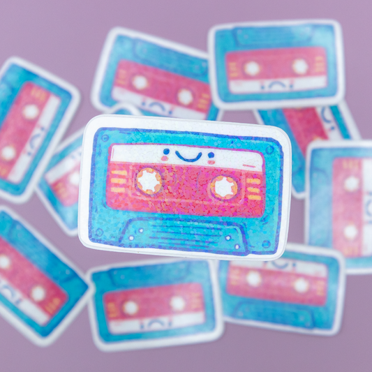 90s Nostalgia | Glitter Holographic Laminated Finish | Cassette Vinyl Sticker