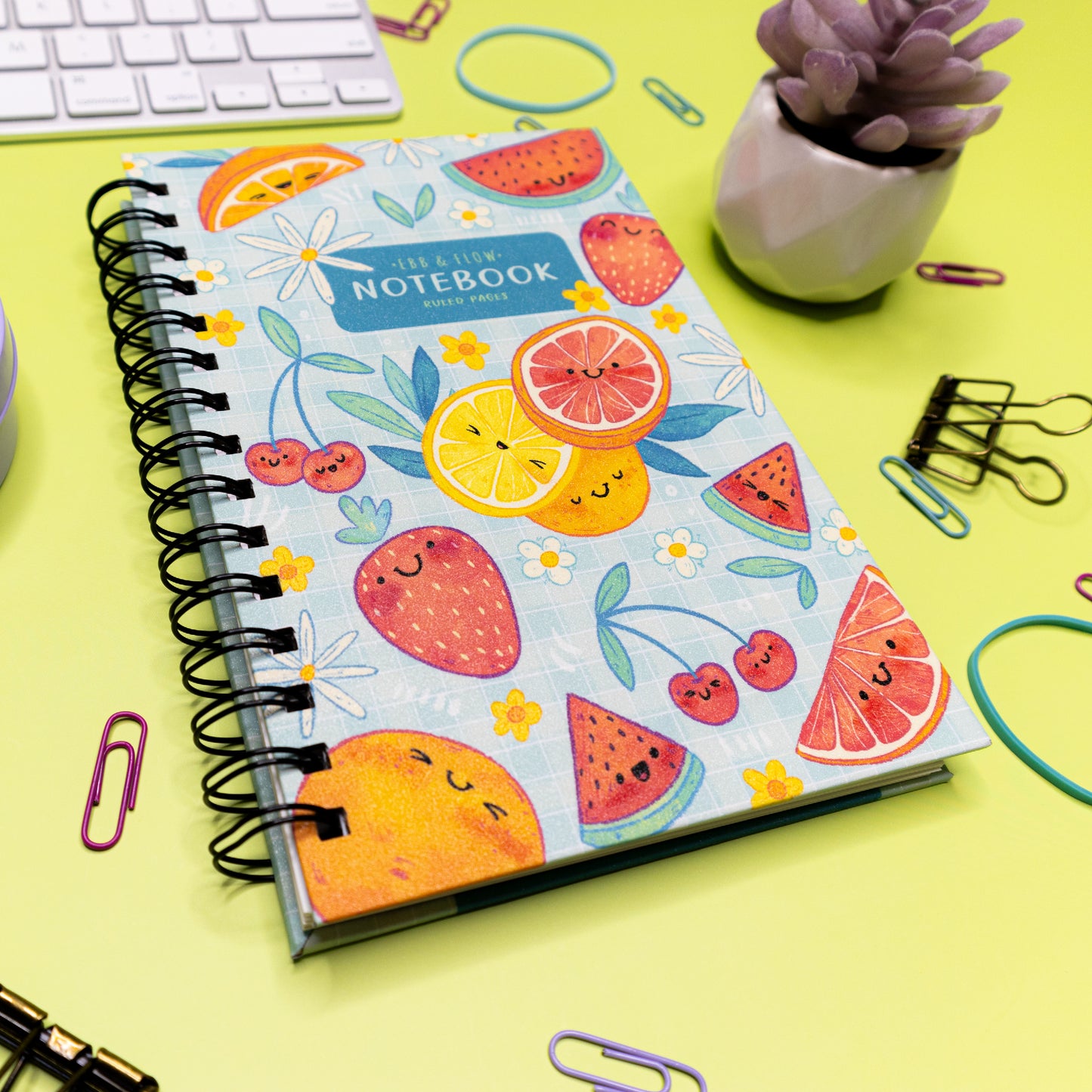 Fruitful Delights | Spiral Hardcover Notebook with Glitter Laminated Finish