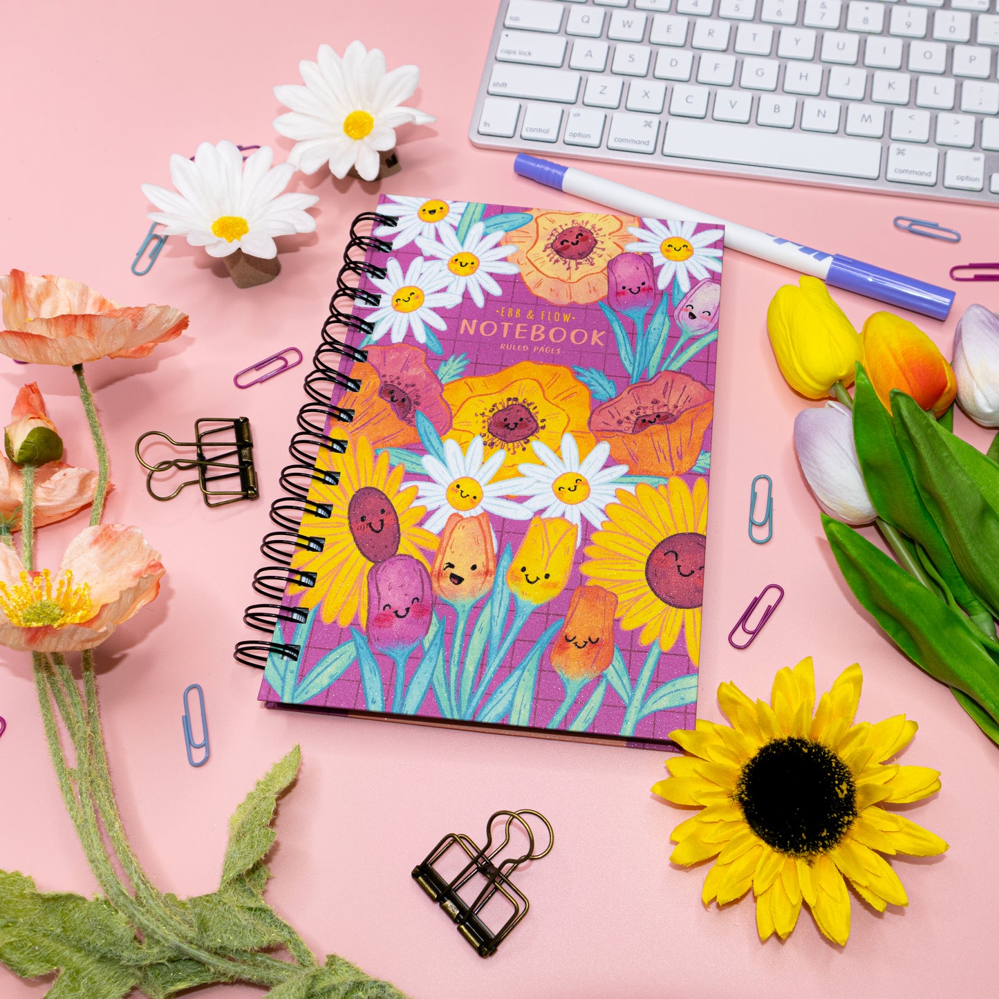 In Full Bloom  | Hardcover Spiral Notebook with Glitter Laminated Finish