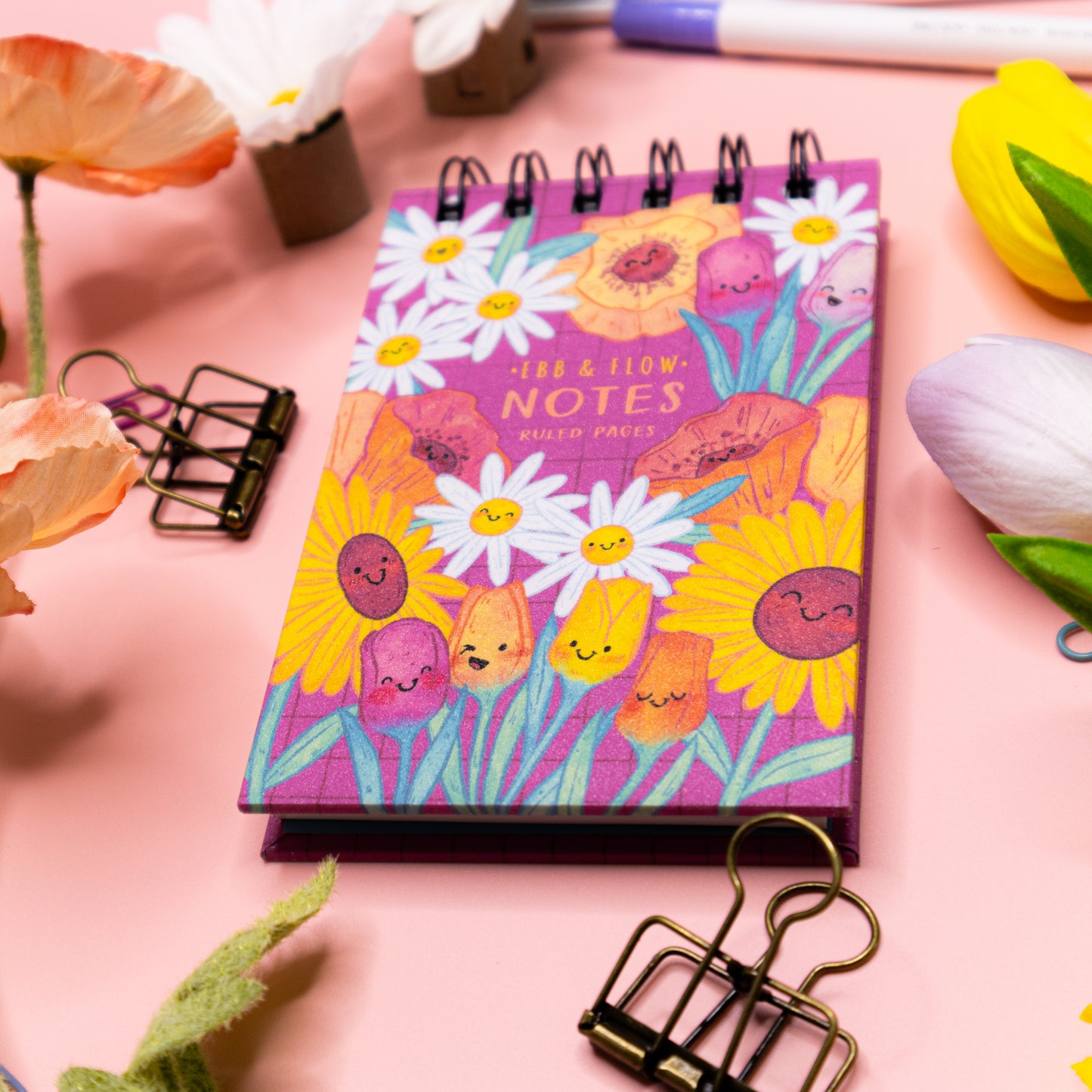 In Full Bloom  | Mini Hardcover Spiral Notebook with Glitter Laminated Finish
